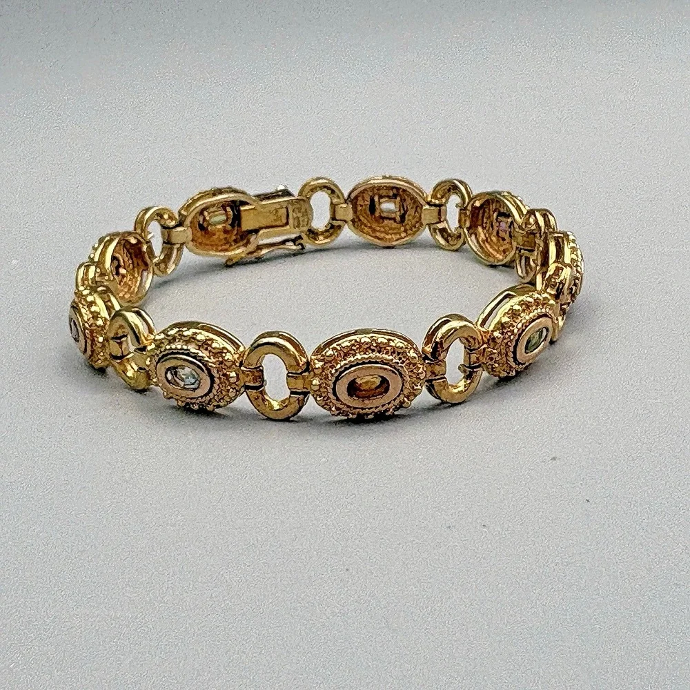 Ross Simons 18k Gold Plated Sterling Silver Bracelet Gemstone Etruscan Revival 7